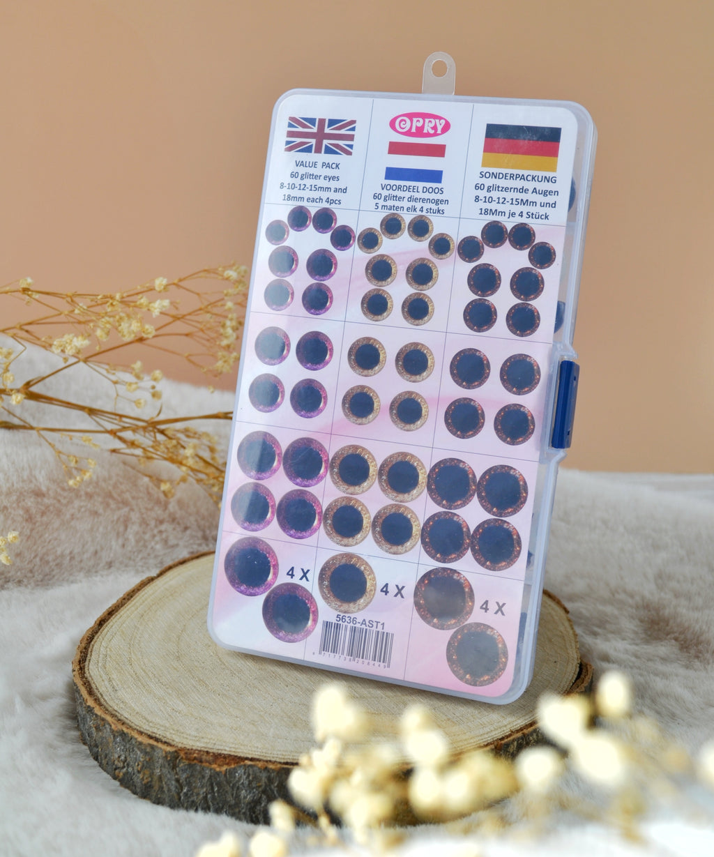 Opty Sicherheitsaugen Glitzer Set 60-teilig