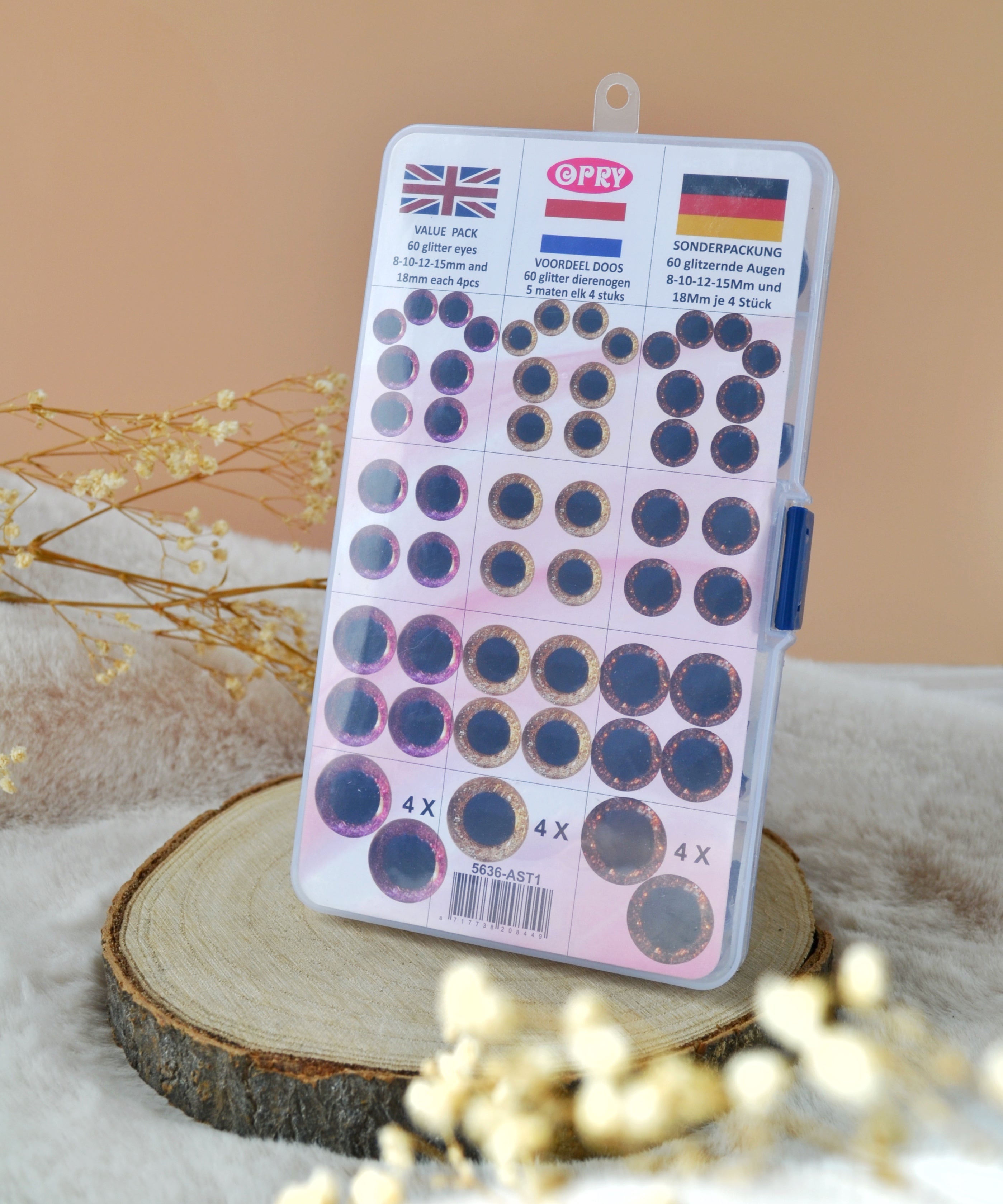 Opty Sicherheitsaugen Glitzer Set 60-teilig