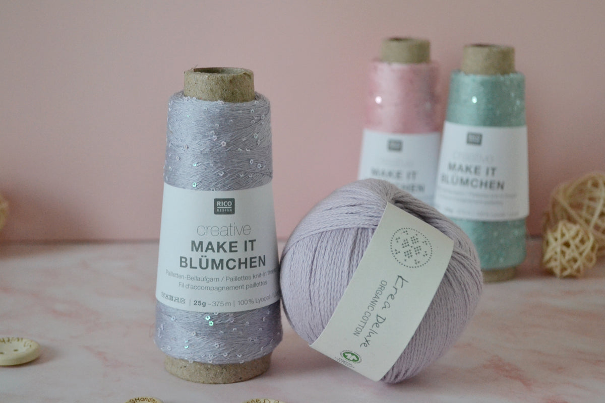 Rico Creative Make It Blümchen Beilaufgarn mit Blumenpailetten 25 g 375 m