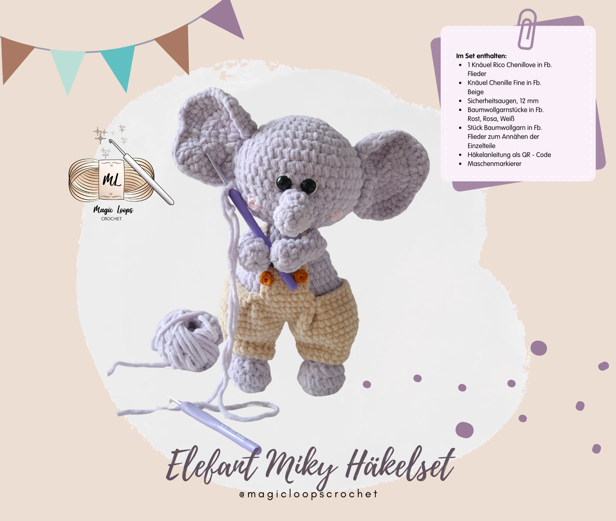 Elefant Miky Häkelset Amigurumi