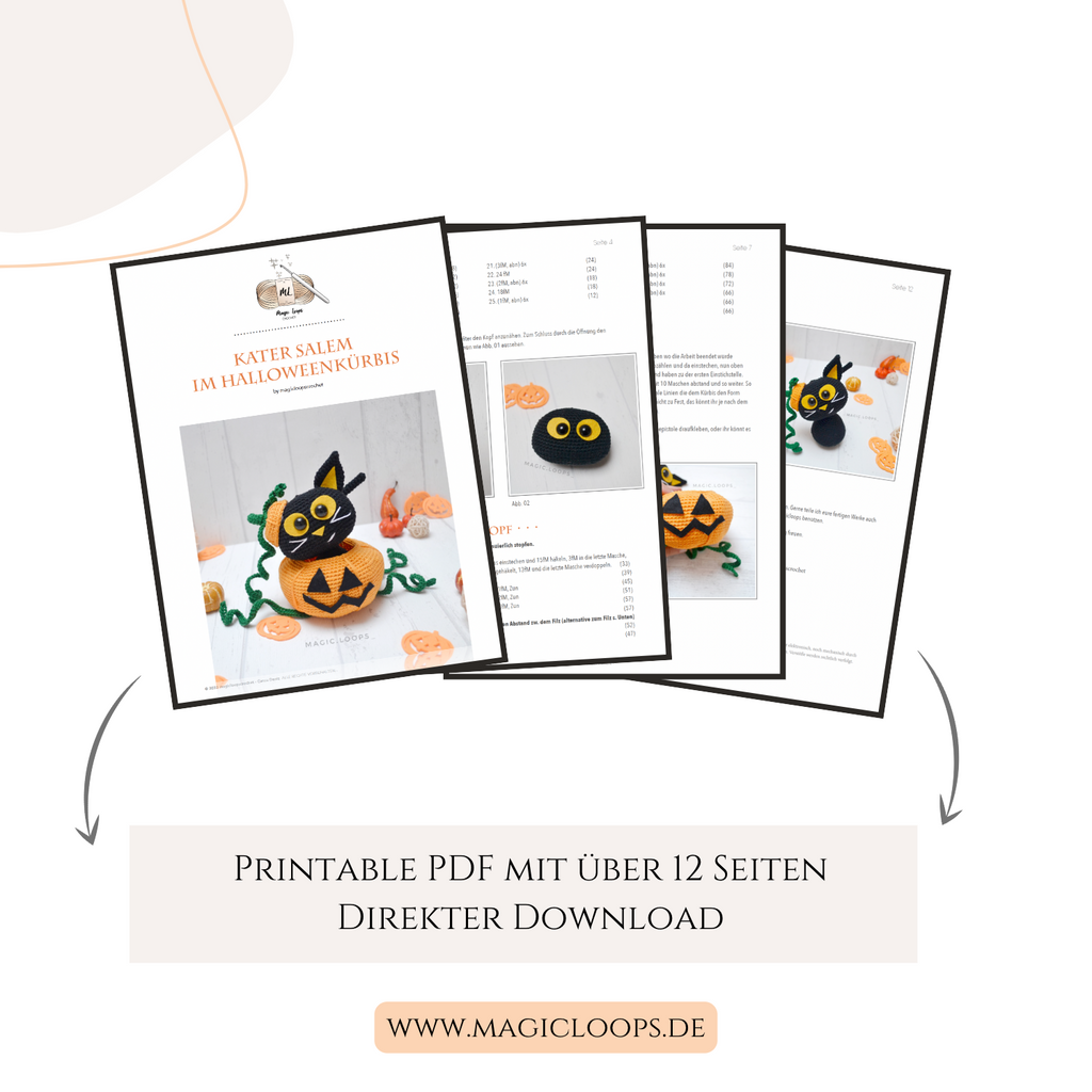 Salem im Halloweenkürbis PDF Amigurumi Anleitung Deutsch